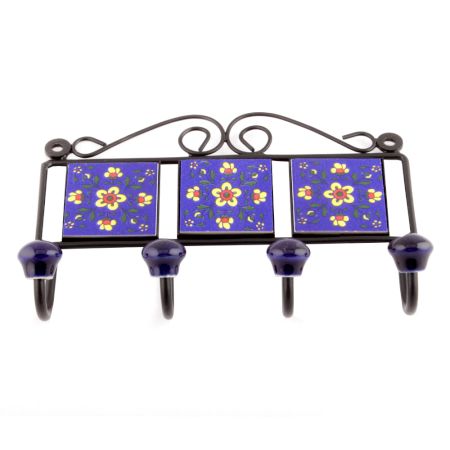 Navy Blue Yellow Tiny Flower Tiles Hooks